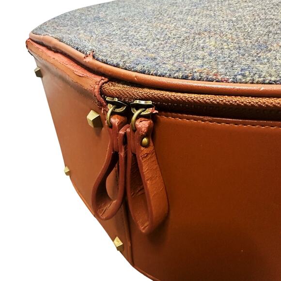 Goorin Bros RARE Tweed Leather Travel Hat Case Box Zipper Pocket Top Handle - Picture 6 of 14